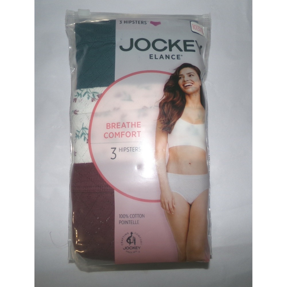 Jockey Elance Breathe Comfort 3 Pack Cotton Pointelle Hipsters Size 10 3XL NEW